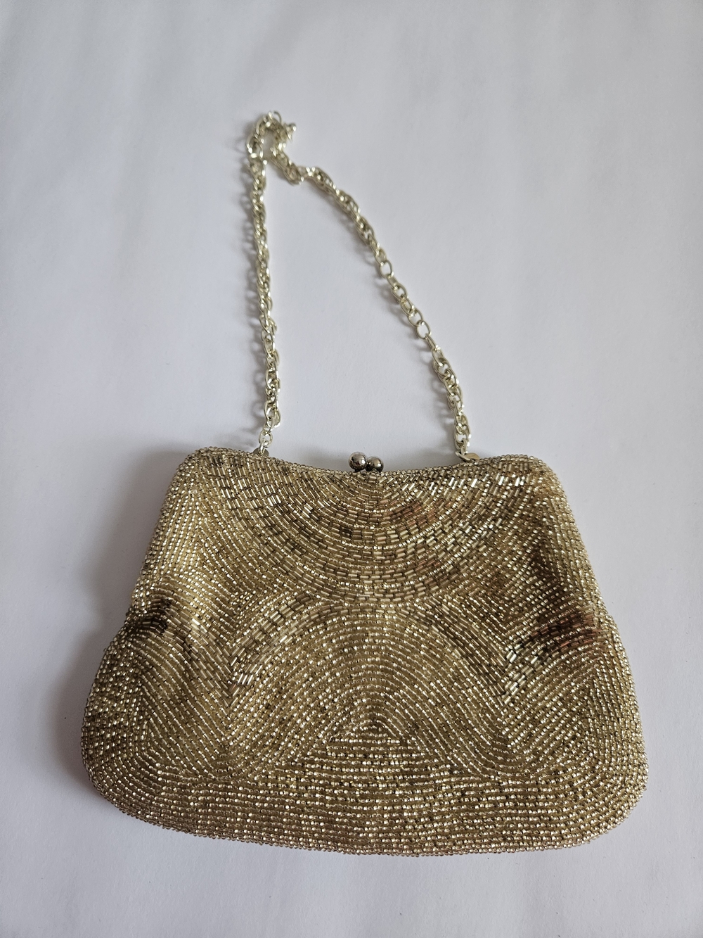 Gold Beaded Evening Clutch with Chain Strap